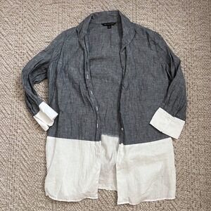 Brooks Brothers Womens Grey White Color Block Linen Button Down Shirt Size 10
